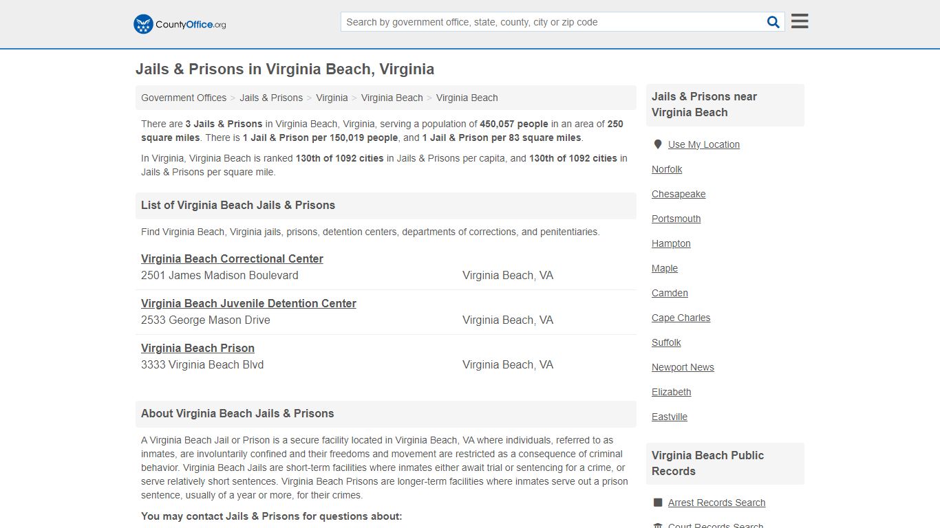 Jails & Prisons - Virginia Beach, VA (Inmate Rosters & Records)